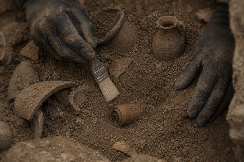 Pagan scroll and broken pottery unearthed at dig site